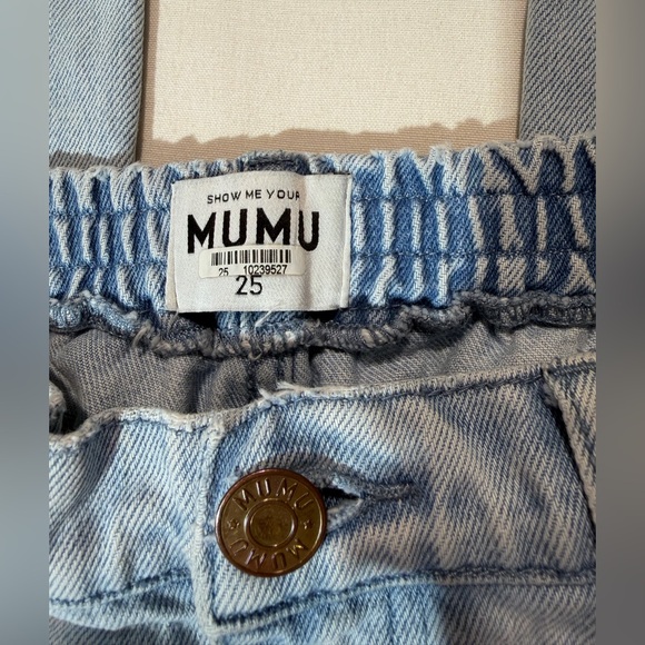 Show Me Your Mumu 90s Straight Jeans Powder Blue Distressed High Rise 25 Boho - Picture 6 of 9